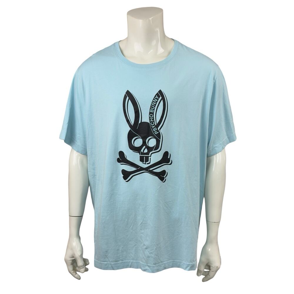 Psycho Bunny Graphic T-Shirt Light Blue Skull Bunny Logo Men’s 3XL Pima Cotton